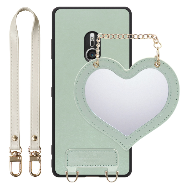[ LOOF CHARM-SHELL Series ] Xperia XZ3 SO-01L / SOV39  スマホケース  ハートのミラーチャーム付き シンプル 背面カバー スマホケース ストラップ付 本革 [ Xperia XZ3 ]