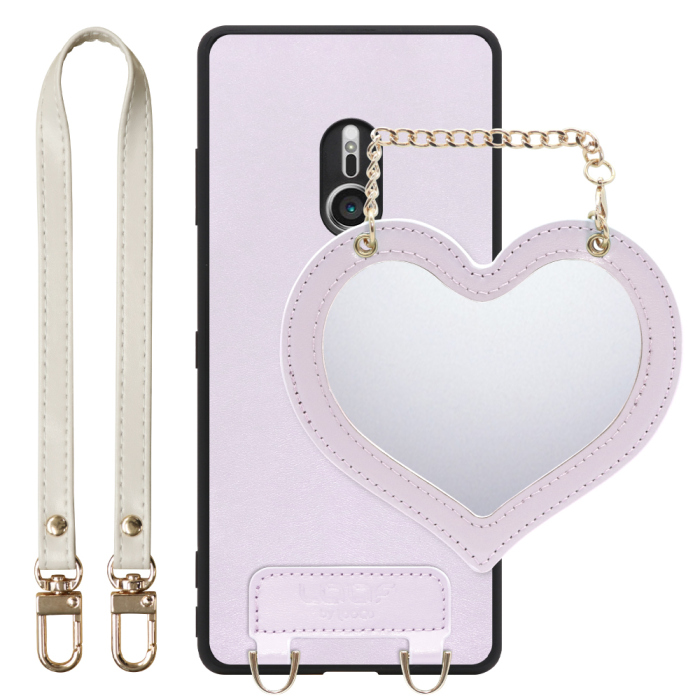 [ LOOF CHARM-SHELL Series ] Xperia XZ3 SO-01L / SOV39  スマホケース  ハートのミラーチャーム付き シンプル 背面カバー スマホケース ストラップ付 本革 [ Xperia XZ3 ]
