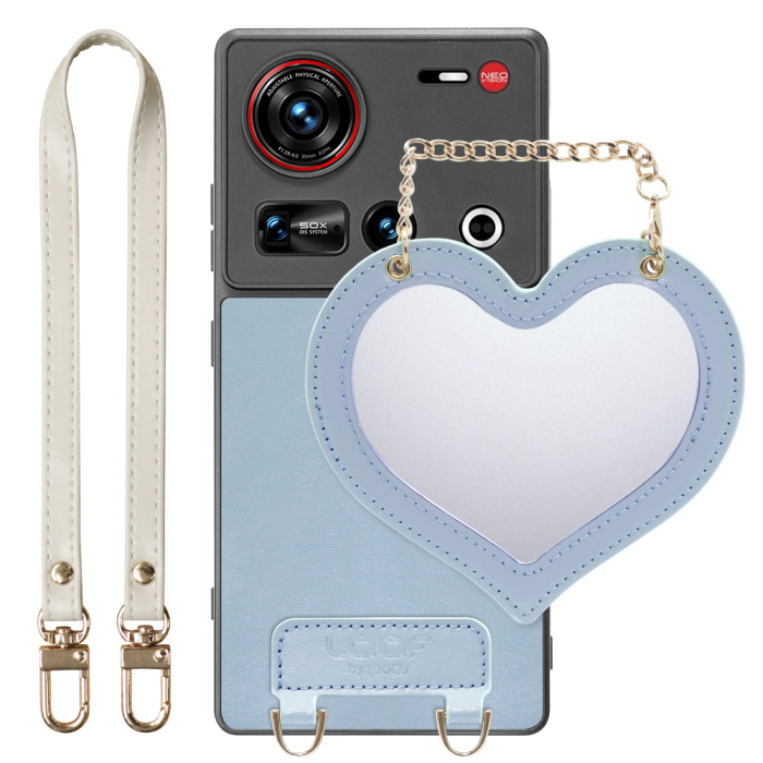 [ LOOF CHARM-SHELL Series ] nubia Z70 Ultra ZTE スマホケース  ハートのミラーチャーム付き シンプル 背面カバー スマホケース ストラップ付 本革 [ nubia Z70 Ultra / Z70S Ultra ]