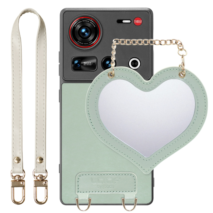 [ LOOF CHARM-SHELL Series ] nubia Z70 Ultra ZTE スマホケース  ハートのミラーチャーム付き シンプル 背面カバー スマホケース ストラップ付 本革 [ nubia Z70 Ultra / Z70S Ultra ]
