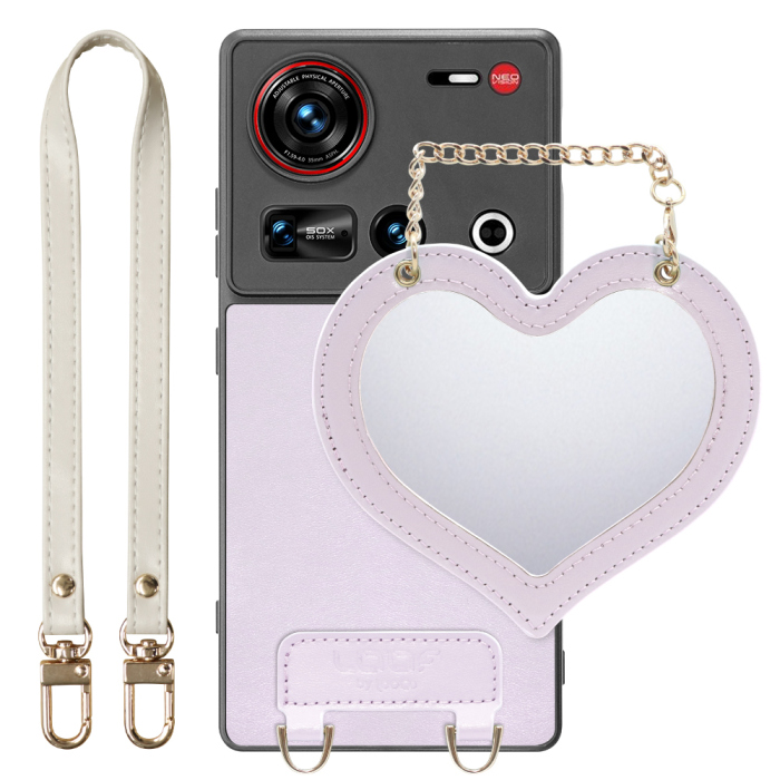 [ LOOF CHARM-SHELL Series ] nubia Z70 Ultra ZTE スマホケース  ハートのミラーチャーム付き シンプル 背面カバー スマホケース ストラップ付 本革 [ nubia Z70 Ultra / Z70S Ultra ]