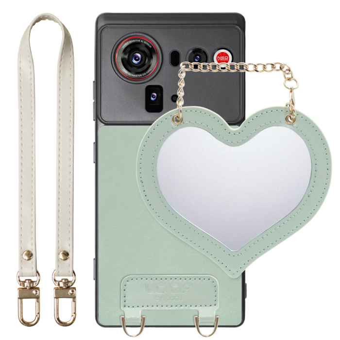 [ LOOF CHARM-SHELL Series ] nubia Z80 Ultra NX741J スマホケース  ハートのミラーチャーム付き シンプル 背面カバー スマホケース ストラップ付 本革 [ nubia Z80 Ultra ]