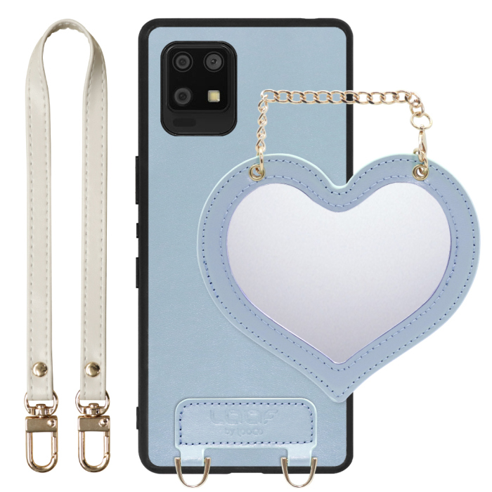 [ LOOF CHARM-SHELL Series ] AQUOS zero6 SHG04 zero 6 スマホケース  ハートのミラーチャーム付き シンプル 背面カバー スマホケース ストラップ付 本革 [ AQUOS zero6 ]