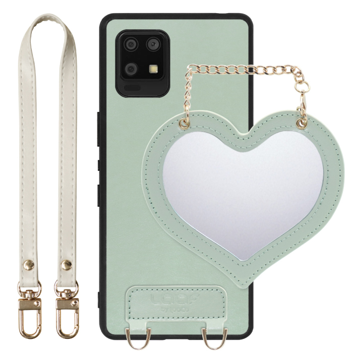 [ LOOF CHARM-SHELL Series ] AQUOS zero6 SHG04 zero 6 スマホケース  ハートのミラーチャーム付き シンプル 背面カバー スマホケース ストラップ付 本革 [ AQUOS zero6 ]