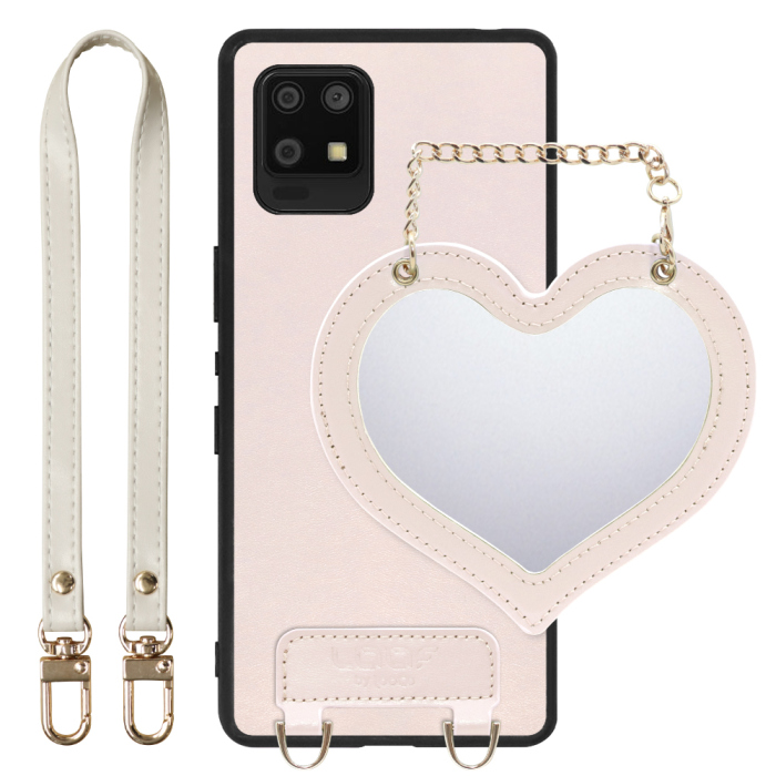 [ LOOF CHARM-SHELL Series ] AQUOS zero6 SHG04 zero 6 スマホケース  ハートのミラーチャーム付き シンプル 背面カバー スマホケース ストラップ付 本革 [ AQUOS zero6 ]