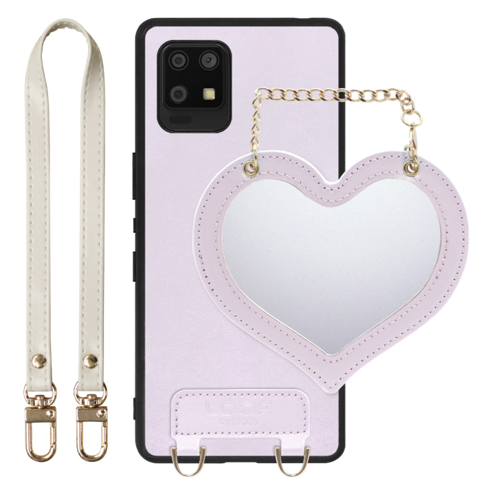 [ LOOF CHARM-SHELL Series ] AQUOS zero6 SHG04 zero 6 スマホケース  ハートのミラーチャーム付き シンプル 背面カバー スマホケース ストラップ付 本革 [ AQUOS zero6 ]