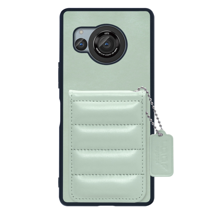 [ LOOF SWEET-SHELL CARD ] AQUOS R8 SH-52D AQUOSR8 スマホケース キルティング加工のカードケース付き マグネット内蔵 カード収納 本革 レザータグ＆チェーン付き パステルカラー [ AQUOS R8 ]