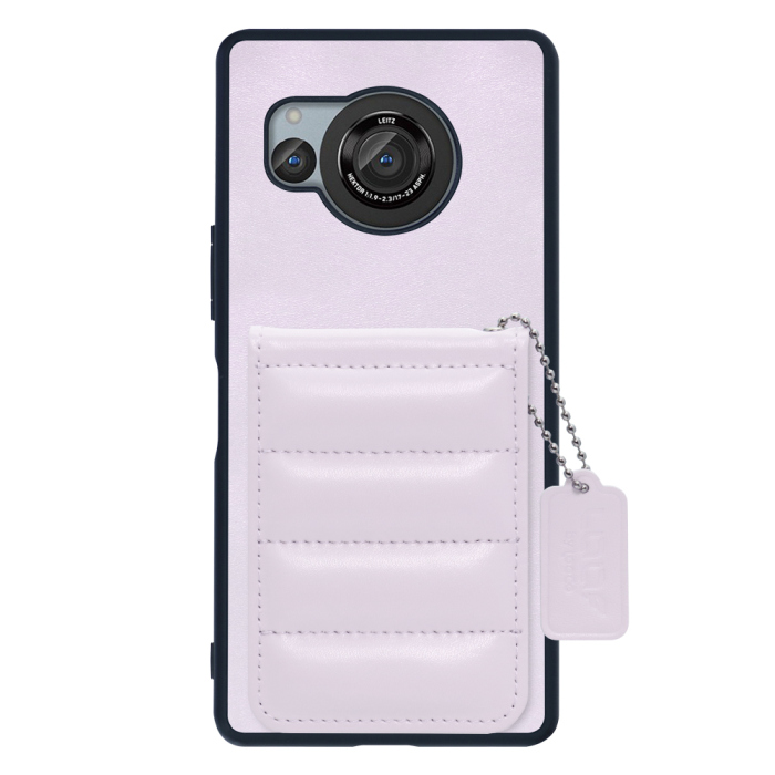 [ LOOF SWEET-SHELL CARD ] AQUOS R8 SH-52D AQUOSR8 スマホケース キルティング加工のカードケース付き マグネット内蔵 カード収納 本革 レザータグ＆チェーン付き パステルカラー [ AQUOS R8 ]