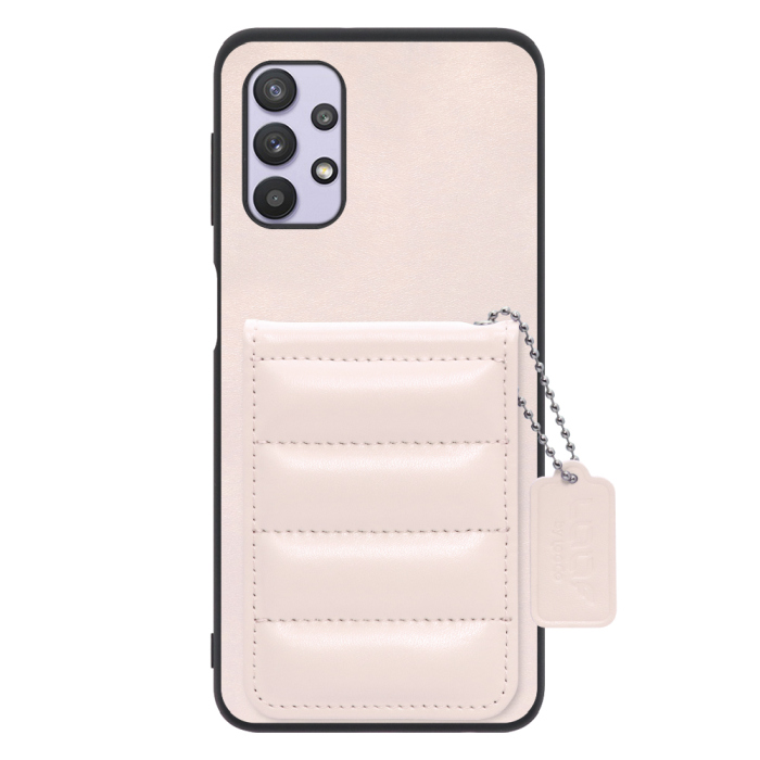 [ LOOF SWEET-SHELL CARD ] Galaxy A32 5G SCG08 a325g スマホケース キルティング加工のカードケース付き マグネット内蔵 カード収納 本革 レザータグ＆チェーン付き パステルカラー [ Galaxy A32 5G ]