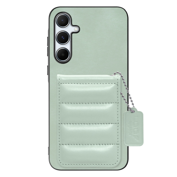 [ LOOF SWEET-SHELL CARD ] Galaxy A55 5G  スマホケース キルティング加工のカードケース付き マグネット内蔵 カード収納 本革 レザータグ＆チェーン付き パステルカラー [ Galaxy A55 5G ]