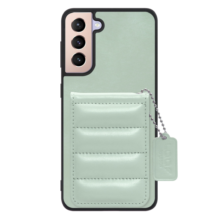 [ LOOF SWEET-SHELL CARD ] Galaxy S21+ 5G SCG10 s21plus s21 plus s21plus5g s21+5g スマホケース キルティング加工のカードケース付き マグネット内蔵 カード収納 本革 レザータグ＆チェーン付き パステルカラー [ Galaxy S21+ 5G ]