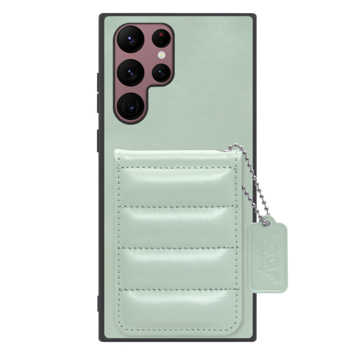 [ LOOF SWEET-SHELL CARD ] Galaxy S22 Ultra SC-52C / SCG14 s22ultra スマホケース キルティング加工のカードケース付き マグネット内蔵 カード収納 本革 レザータグ＆チェーン付き パステルカラー [ Galaxy S22 Ultra ]