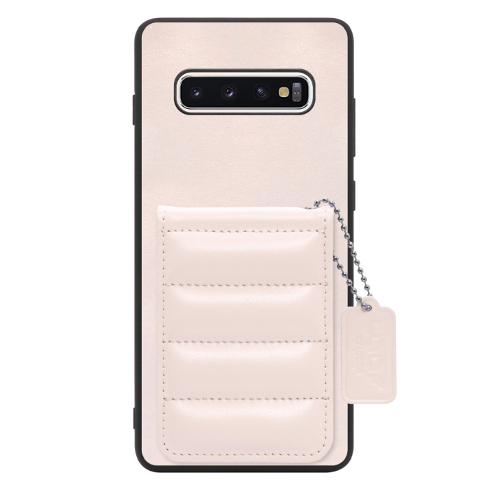 [ LOOF SWEET-SHELL CARD ] Galaxy S10+ SC-04L / SCV42 s10plus s10 plus スマホケース キルティング加工のカードケース付き マグネット内蔵 カード収納 本革 レザータグ＆チェーン付き パステルカラー [ Galaxy S10+ ]