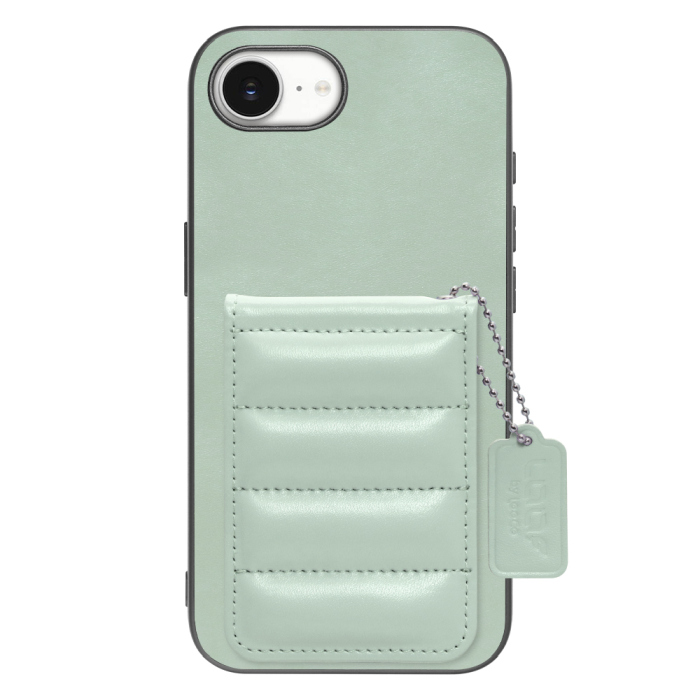 [ LOOF SWEET-SHELL CARD ] iPhone 16e  スマホケース キルティング加工のカードケース付き マグネット内蔵 カード収納 本革 レザータグ＆チェーン付き パステルカラー [ iPhone 16e ]