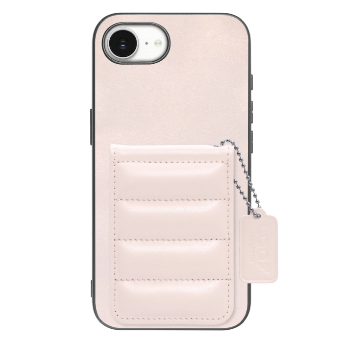 [ LOOF SWEET-SHELL CARD ] iPhone 16e  スマホケース キルティング加工のカードケース付き マグネット内蔵 カード収納 本革 レザータグ＆チェーン付き パステルカラー [ iPhone 16e ]