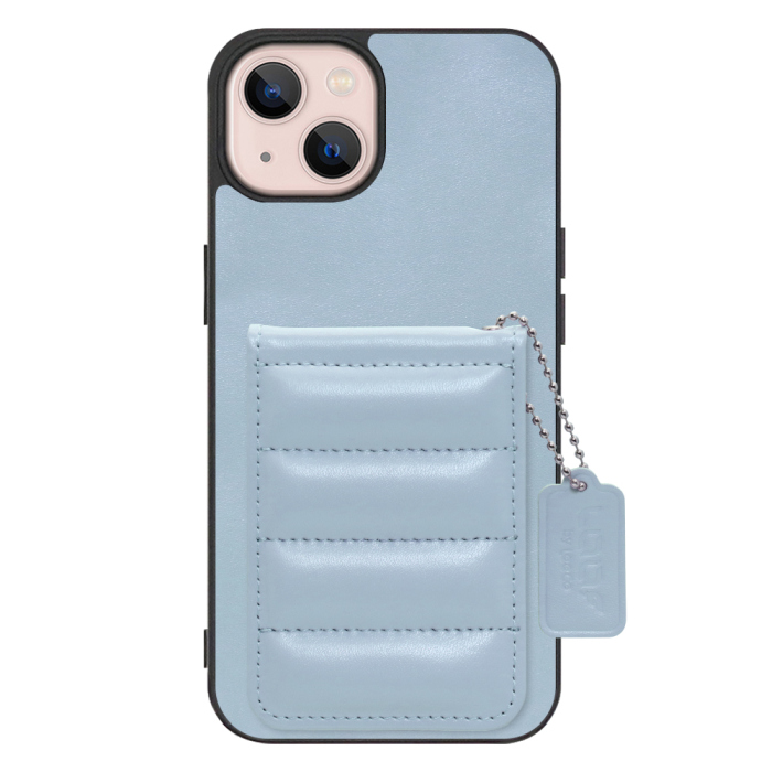 [ LOOF SWEET-SHELL CARD ] iPhone 13 iphone13 スマホケース キルティング加工のカードケース付き マグネット内蔵 カード収納 本革 レザータグ＆チェーン付き パステルカラー [ iPhone 13 ]