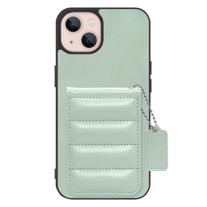 [ LOOF SWEET-SHELL CARD ] iPhone 13 iphone13 スマホケース キルティング加工のカードケース付き マグネット内蔵 カード収納 本革 レザータグ＆チェーン付き パステルカラー [ iPhone 13 ]