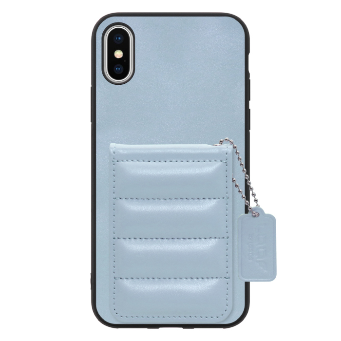 [ LOOF SWEET-SHELL CARD ] iPhone X / XS iPhonex iPhonexs スマホケース キルティング加工のカードケース付き マグネット内蔵 カード収納 本革 レザータグ＆チェーン付き パステルカラー [ iPhone X / XS ]