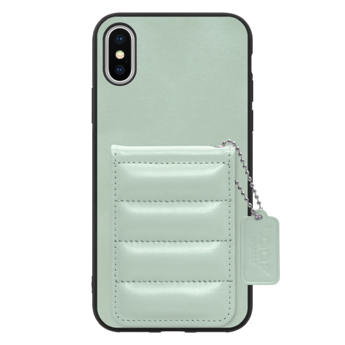 [ LOOF SWEET-SHELL CARD ] iPhone X / XS iPhonex iPhonexs スマホケース キルティング加工のカードケース付き マグネット内蔵 カード収納 本革 レザータグ＆チェーン付き パステルカラー [ iPhone X / XS ]