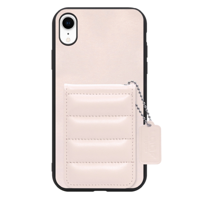 [ LOOF SWEET-SHELL CARD ] iPhone XR iPhonexr スマホケース キルティング加工のカードケース付き マグネット内蔵 カード収納 本革 レザータグ＆チェーン付き パステルカラー [ iPhone XR ]