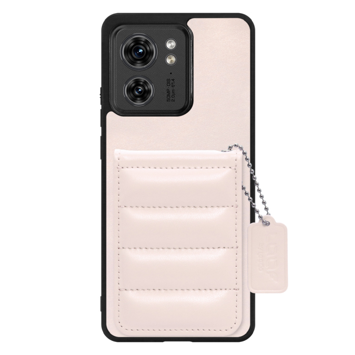 [ LOOF SWEET-SHELL CARD ] motorola edge 40  スマホケース キルティング加工のカードケース付き マグネット内蔵 カード収納 本革 レザータグ＆チェーン付き パステルカラー [ motorola edge 40 ]