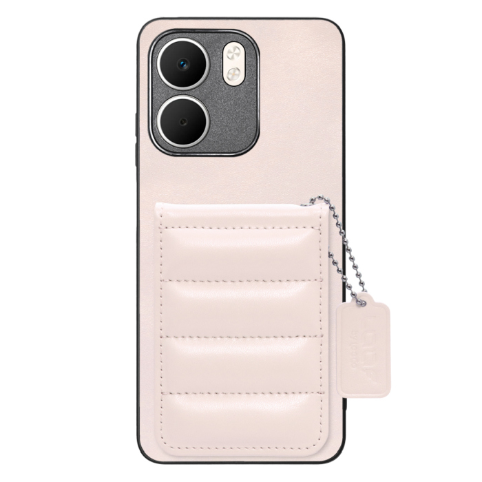 [ LOOF SWEET-SHELL CARD ] OPPO A5x オッポ スマホケース キルティング加工のカードケース付き マグネット内蔵 カード収納 本革 レザータグ＆チェーン付き パステルカラー [ OPPO A5x 用 ]