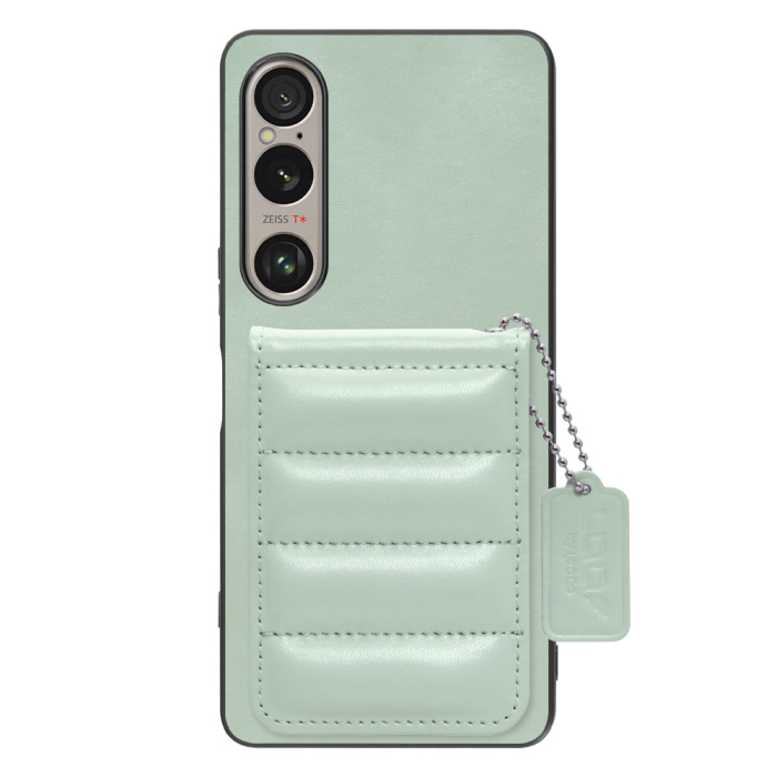 [ LOOF SWEET-SHELL CARD ] Xperia 1 VI  スマホケース キルティング加工のカードケース付き マグネット内蔵 カード収納 本革 レザータグ＆チェーン付き パステルカラー [ Xperia 1 VI ]