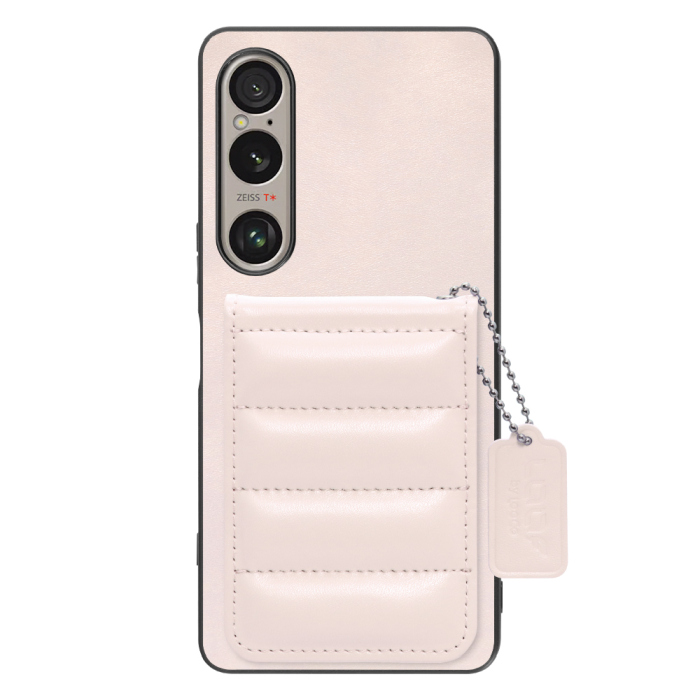 [ LOOF SWEET-SHELL CARD ] Xperia 1 VI  スマホケース キルティング加工のカードケース付き マグネット内蔵 カード収納 本革 レザータグ＆チェーン付き パステルカラー [ Xperia 1 VI ]