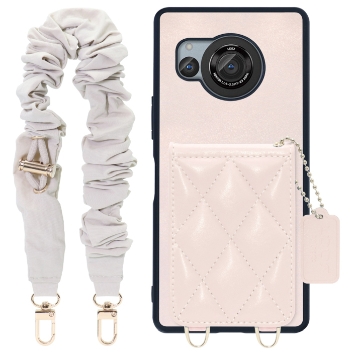 [ LOOF SWEET-SHELL SHUSHU ] AQUOS R8 SH-52D AQUOSR8 スマホケース キルティング加工のカードケース付き シュシュストラップ付き マグネット内蔵 カード収納 本革 パステルカラー [ AQUOS R8 ]