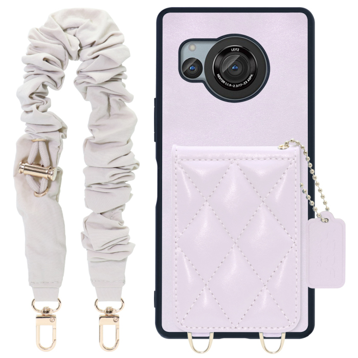 [ LOOF SWEET-SHELL SHUSHU ] AQUOS R8 SH-52D AQUOSR8 スマホケース キルティング加工のカードケース付き シュシュストラップ付き マグネット内蔵 カード収納 本革 パステルカラー [ AQUOS R8 ]