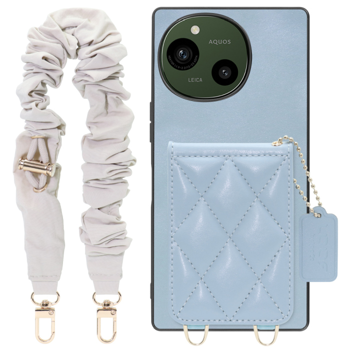 [ LOOF SWEET-SHELL SHUSHU ] AQUOS R9 / R10 SH-51E SH-51F スマホケース キルティング加工のカードケース付き シュシュストラップ付き マグネット内蔵 カード収納 本革 パステルカラー [ AQUOS R9 / R10 ]