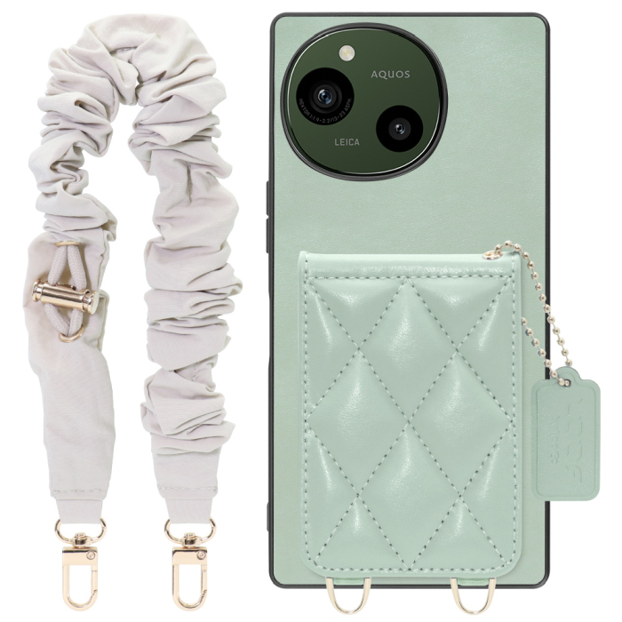 [ LOOF SWEET-SHELL SHUSHU ] AQUOS R9 / R10 SH-51E SH-51F スマホケース キルティング加工のカードケース付き シュシュストラップ付き マグネット内蔵 カード収納 本革 パステルカラー [ AQUOS R9 / R10 ]