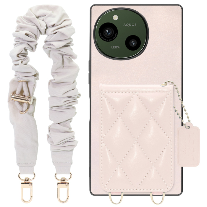 [ LOOF SWEET-SHELL SHUSHU ] AQUOS R9 / R10 SH-51E SH-51F スマホケース キルティング加工のカードケース付き シュシュストラップ付き マグネット内蔵 カード収納 本革 パステルカラー [ AQUOS R9 / R10 ]