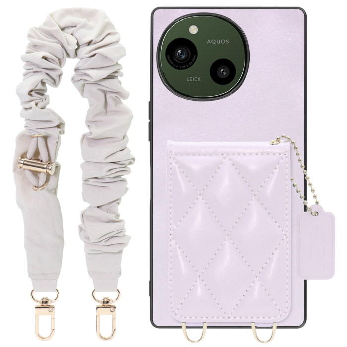 [ LOOF SWEET-SHELL SHUSHU ] AQUOS R9 / R10 SH-51E SH-51F スマホケース キルティング加工のカードケース付き シュシュストラップ付き マグネット内蔵 カード収納 本革 パステルカラー [ AQUOS R9 / R10 ]