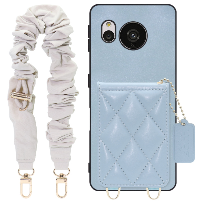 [ LOOF SWEET-SHELL SHUSHU ] AQUOS sense7 Plus sense7plus 7plus sense 7 スマホケース キルティング加工のカードケース付き シュシュストラップ付き マグネット内蔵 カード収納 本革 パステルカラー [ AQUOS sense7 Plus ]