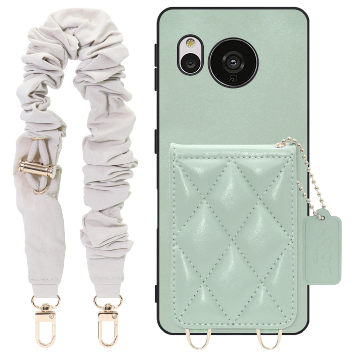 [ LOOF SWEET-SHELL SHUSHU ] AQUOS sense7 Plus sense7plus 7plus sense 7 スマホケース キルティング加工のカードケース付き シュシュストラップ付き マグネット内蔵 カード収納 本革 パステルカラー [ AQUOS sense7 Plus ]