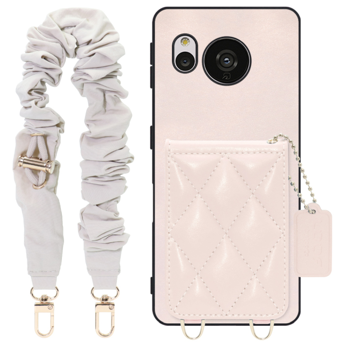 [ LOOF SWEET-SHELL SHUSHU ] AQUOS sense7 Plus sense7plus 7plus sense 7 スマホケース キルティング加工のカードケース付き シュシュストラップ付き マグネット内蔵 カード収納 本革 パステルカラー [ AQUOS sense7 Plus ]