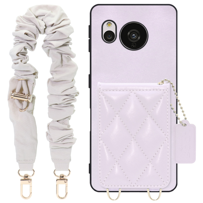 [ LOOF SWEET-SHELL SHUSHU ] AQUOS sense7 Plus sense7plus 7plus sense 7 スマホケース キルティング加工のカードケース付き シュシュストラップ付き マグネット内蔵 カード収納 本革 パステルカラー [ AQUOS sense7 Plus ]