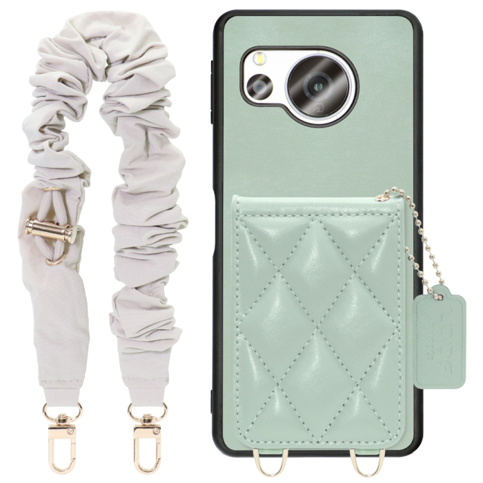 [ LOOF SWEET-SHELL SHUSHU ] AQUOS sense8 SH-54D / SHG11 sense 8 スマホケース キルティング加工のカードケース付き シュシュストラップ付き マグネット内蔵 カード収納 本革 パステルカラー [ AQUOS sense8 ]