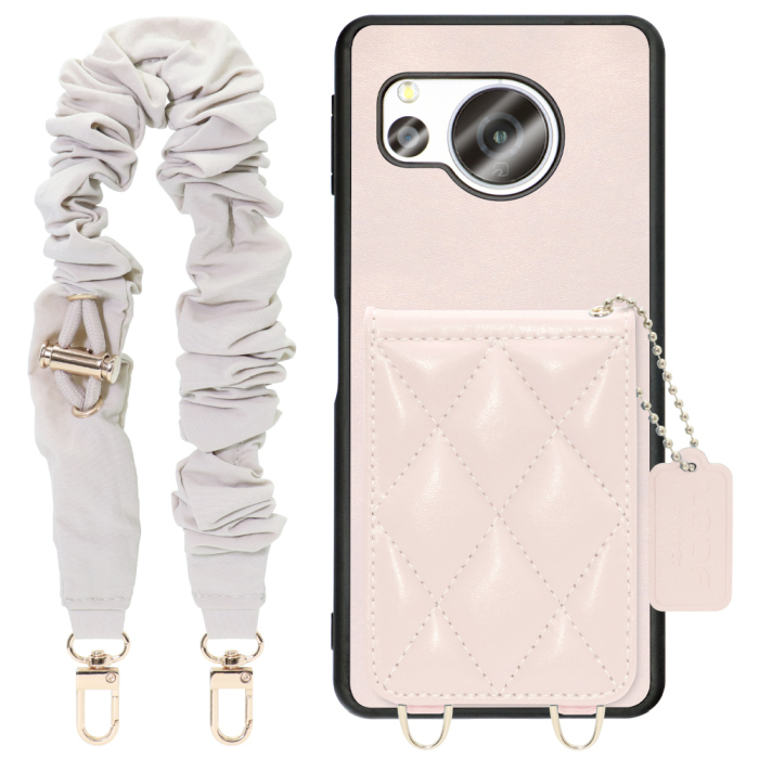 [ LOOF SWEET-SHELL SHUSHU ] AQUOS sense8 SH-54D / SHG11 sense 8 スマホケース キルティング加工のカードケース付き シュシュストラップ付き マグネット内蔵 カード収納 本革 パステルカラー [ AQUOS sense8 ]