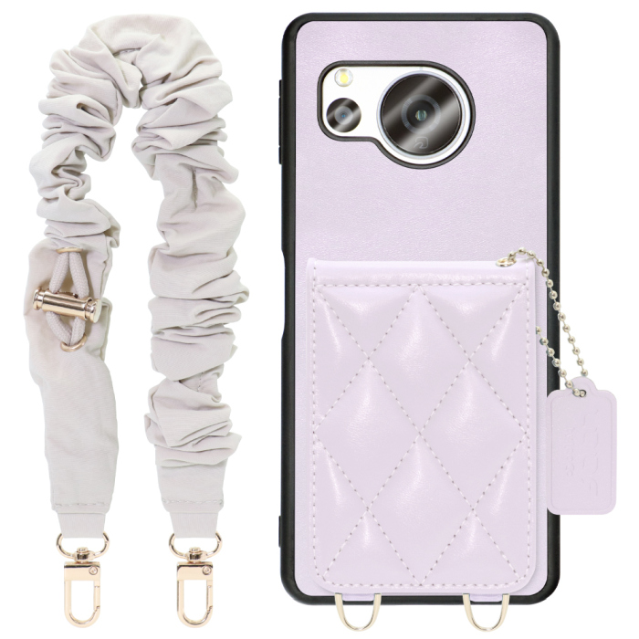[ LOOF SWEET-SHELL SHUSHU ] AQUOS sense8 SH-54D / SHG11 sense 8 スマホケース キルティング加工のカードケース付き シュシュストラップ付き マグネット内蔵 カード収納 本革 パステルカラー [ AQUOS sense8 ]