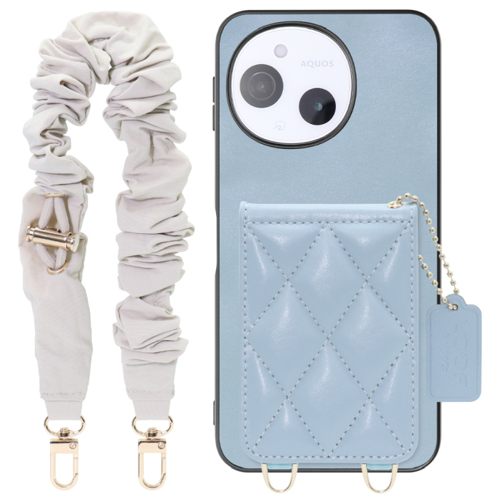 [ LOOF SWEET-SHELL SHUSHU ] AQUOS sense9 SH-53E SHG14 SH-M2 SH-53F SH-M33 スマホケース キルティング加工のカードケース付き シュシュストラップ付き マグネット内蔵 カード収納 本革 パステルカラー [ AQUOS sense9 / sense10 ]