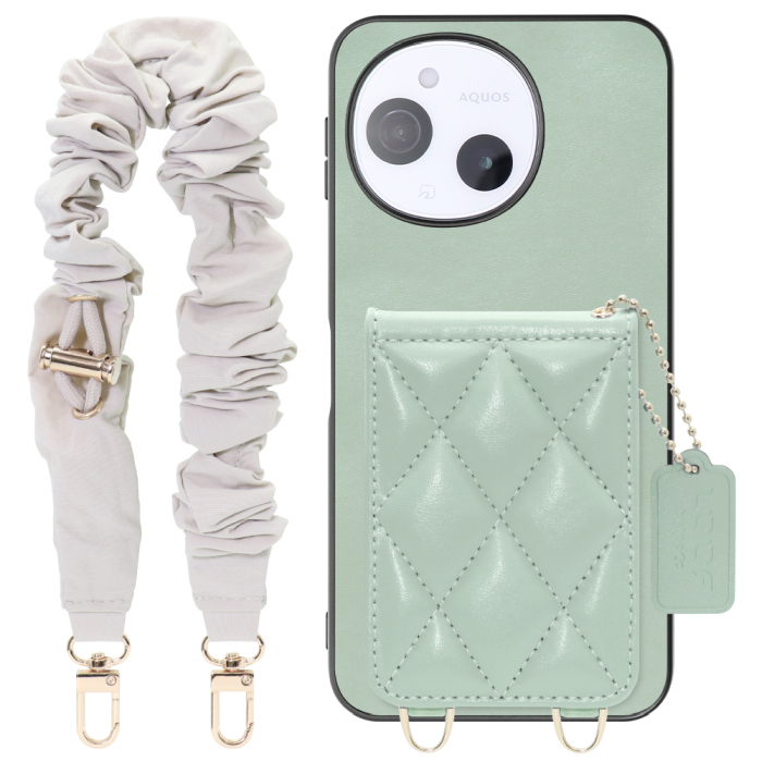 [ LOOF SWEET-SHELL SHUSHU ] AQUOS sense9 SH-53E SHG14 SH-M2 SH-53F SH-M33 スマホケース キルティング加工のカードケース付き シュシュストラップ付き マグネット内蔵 カード収納 本革 パステルカラー [ AQUOS sense9 / sense10 ]