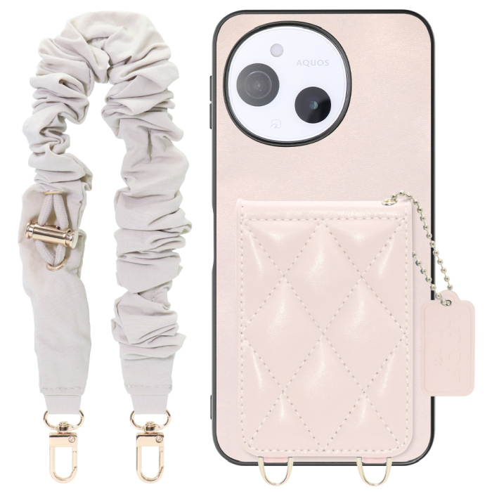 [ LOOF SWEET-SHELL SHUSHU ] AQUOS sense9 SH-53E SHG14 SH-M2 SH-53F SH-M33 スマホケース キルティング加工のカードケース付き シュシュストラップ付き マグネット内蔵 カード収納 本革 パステルカラー [ AQUOS sense9 / sense10 ]
