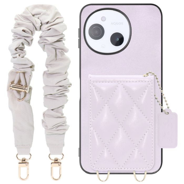 [ LOOF SWEET-SHELL SHUSHU ] AQUOS sense9 SH-53E SHG14 SH-M2 SH-53F SH-M33 スマホケース キルティング加工のカードケース付き シュシュストラップ付き マグネット内蔵 カード収納 本革 パステルカラー [ AQUOS sense9 / sense10 ]