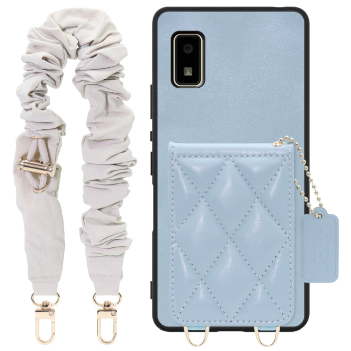 [ LOOF SWEET-SHELL SHUSHU ] AQUOS wish2 / wish  スマホケース キルティング加工のカードケース付き シュシュストラップ付き マグネット内蔵 カード収納 本革 パステルカラー [ AQUOS wish/wish2 ]