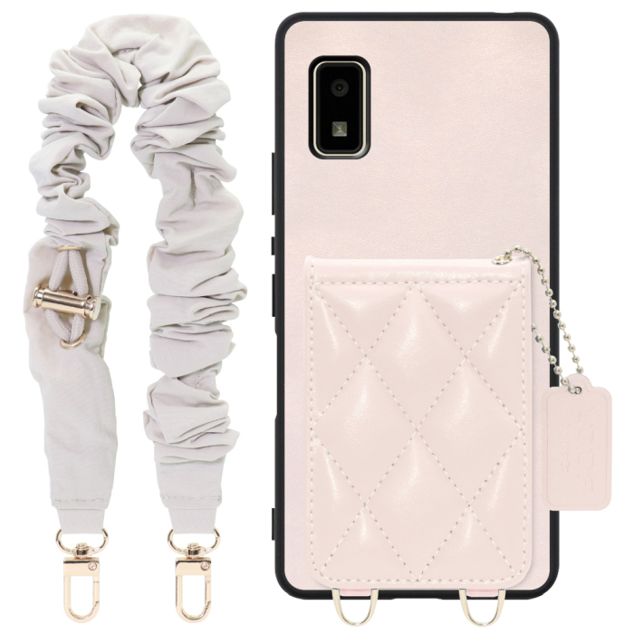[ LOOF SWEET-SHELL SHUSHU ] AQUOS wish2 / wish  スマホケース キルティング加工のカードケース付き シュシュストラップ付き マグネット内蔵 カード収納 本革 パステルカラー [ AQUOS wish/wish2 ]