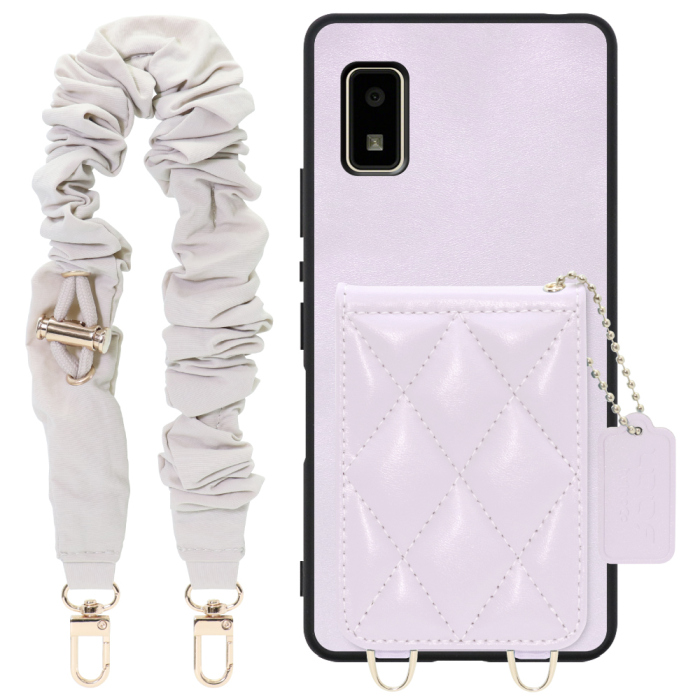 [ LOOF SWEET-SHELL SHUSHU ] AQUOS wish2 / wish  スマホケース キルティング加工のカードケース付き シュシュストラップ付き マグネット内蔵 カード収納 本革 パステルカラー [ AQUOS wish/wish2 ]