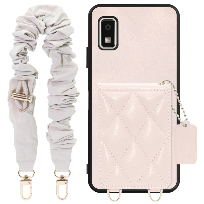 [ LOOF SWEET-SHELL SHUSHU ] AQUOS wish3 SH-53D / A303SH / A302SH  スマホケース キルティング加工のカードケース付き シュシュストラップ付き マグネット内蔵 カード収納 本革 パステルカラー [ AQUOS wish3 ]