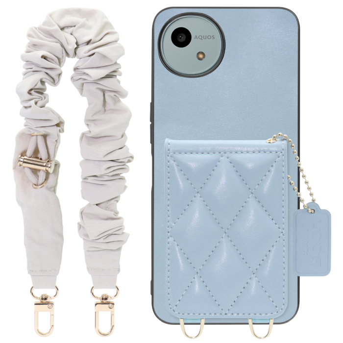 [ LOOF SWEET-SHELL SHUSHU ] AQUOS wish4 SH-52E スマホケース キルティング加工のカードケース付き シュシュストラップ付き マグネット内蔵 カード収納 本革 パステルカラー [ AQUOS wish4 ]